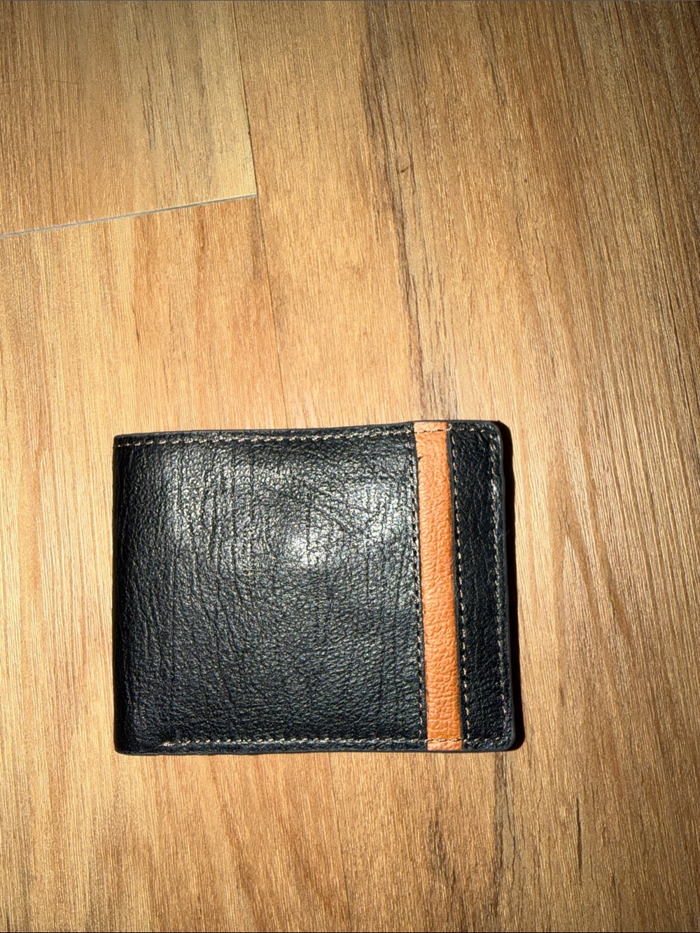 Fossil Black Leather Bifold Wallet with Brown Accent